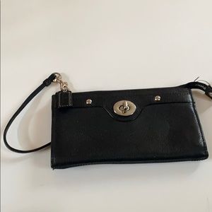 Black leather Coach wristlet